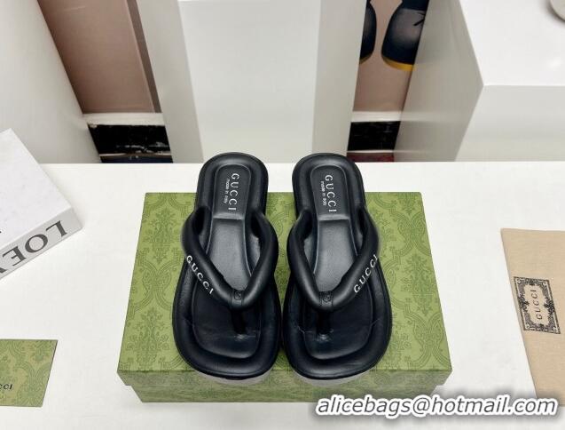 Top Design Gucci Rubber Wedge Slide Thong Sandals 5cm Black 703096