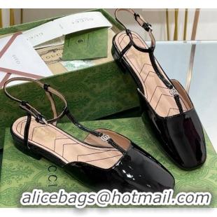 Best Product Gucci Double G Ballet Flat in Patent Leather Black 703097