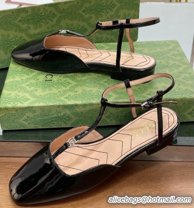 Best Product Gucci Double G Ballet Flat in Patent Leather Black 703097