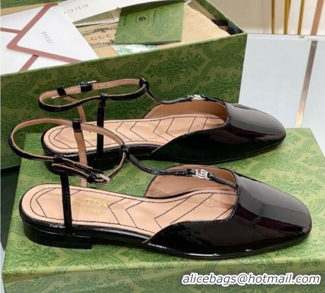 Best Product Gucci Double G Ballet Flat in Patent Leather Black 703097