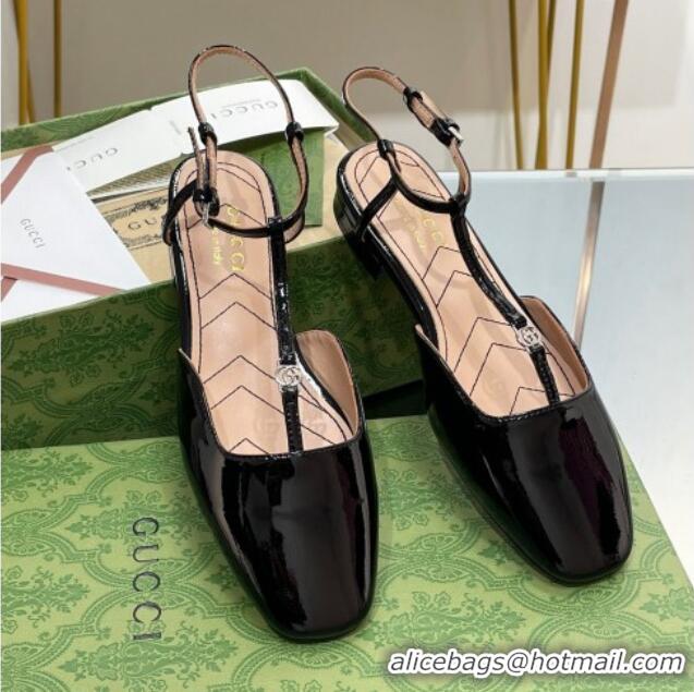 Best Product Gucci Double G Ballet Flat in Patent Leather Black 703097