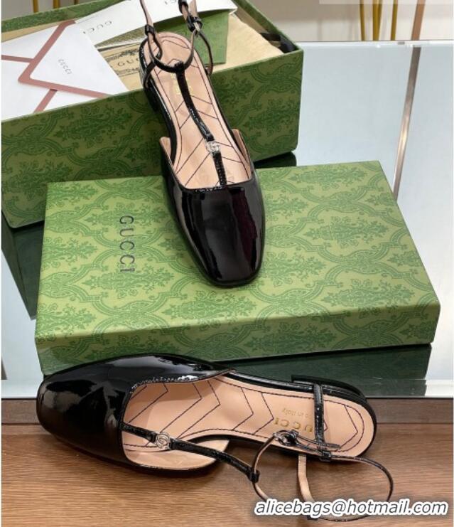 Best Product Gucci Double G Ballet Flat in Patent Leather Black 703097