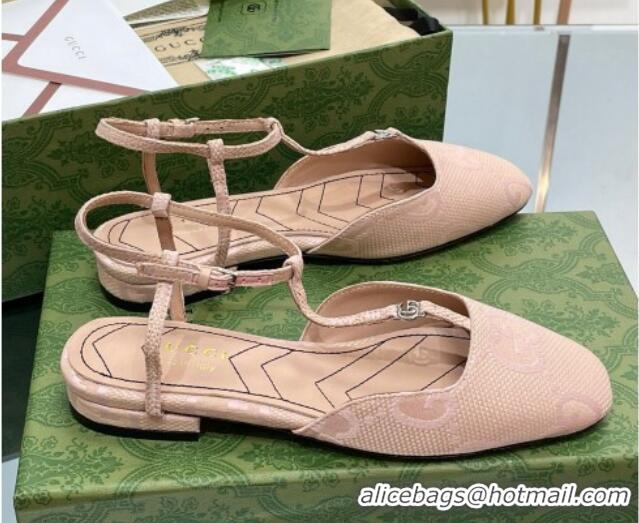 Big Discount Gucci Double G Ballet Flat in Jumbo GG Canvas Nude Pink 703098