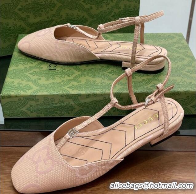 Big Discount Gucci Double G Ballet Flat in Jumbo GG Canvas Nude Pink 703098