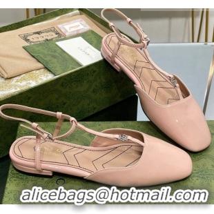 Top Grade Gucci Double G Ballet Flat in Patent Leather Nude Pink 703099