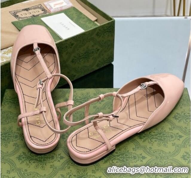 Top Grade Gucci Double G Ballet Flat in Patent Leather Nude Pink 703099