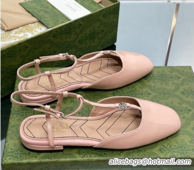 Top Grade Gucci Double G Ballet Flat in Patent Leather Nude Pink 703099