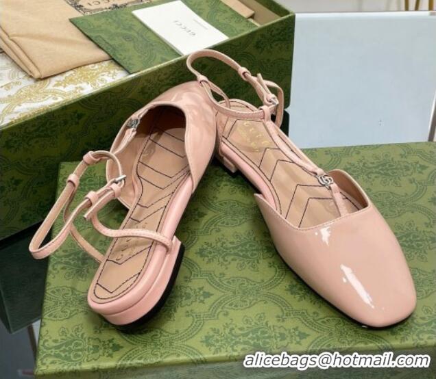 Top Grade Gucci Double G Ballet Flat in Patent Leather Nude Pink 703099