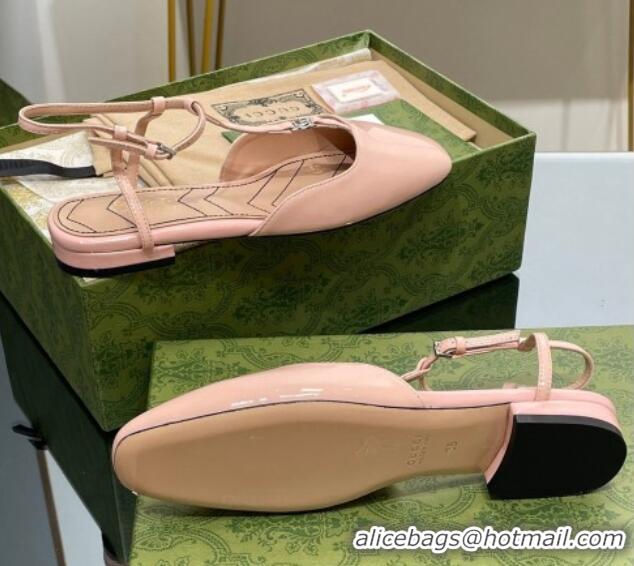 Top Grade Gucci Double G Ballet Flat in Patent Leather Nude Pink 703099