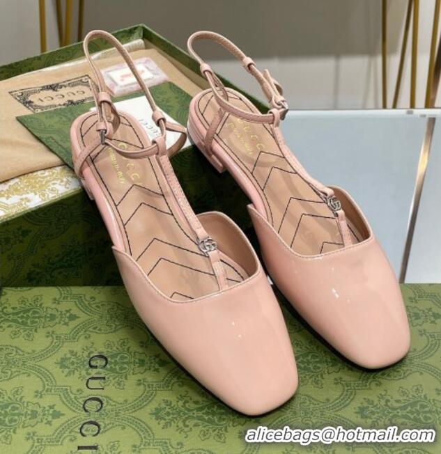 Top Grade Gucci Double G Ballet Flat in Patent Leather Nude Pink 703099