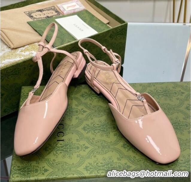 Top Grade Gucci Double G Ballet Flat in Patent Leather Nude Pink 703099