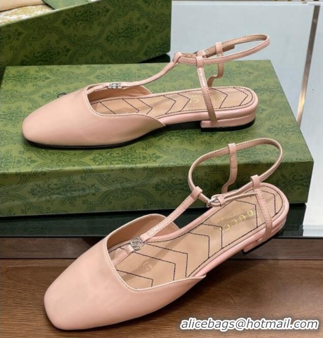 Top Grade Gucci Double G Ballet Flat in Patent Leather Nude Pink 703099