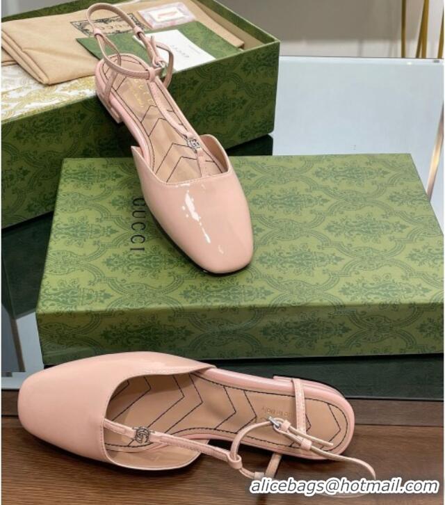 Top Grade Gucci Double G Ballet Flat in Patent Leather Nude Pink 703099