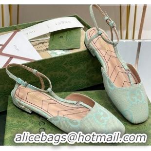 Low Cost Gucci Double G Ballet Flat in Jumbo GG Canvas Light Green 703100