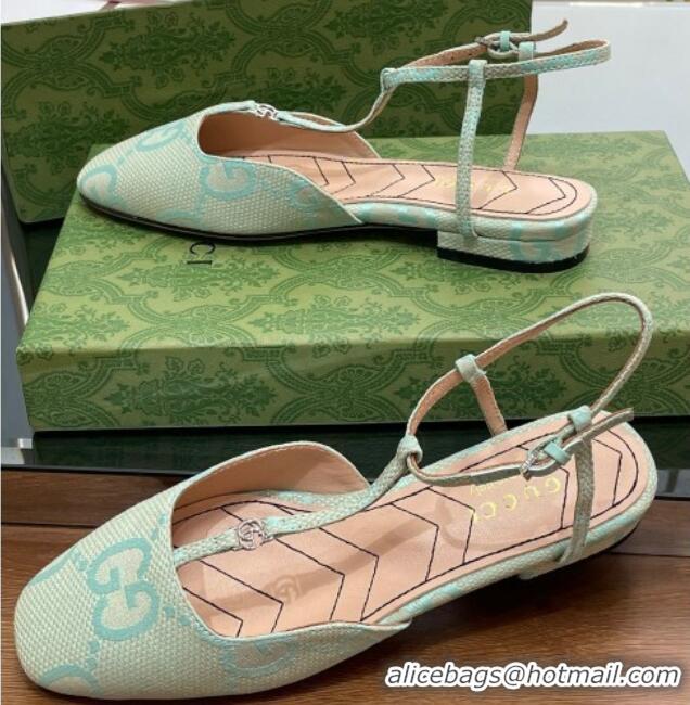 Low Cost Gucci Double G Ballet Flat in Jumbo GG Canvas Light Green 703100