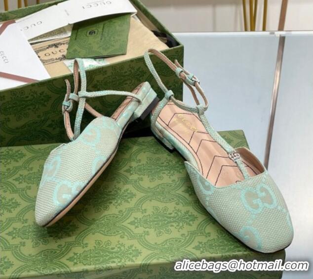 Low Cost Gucci Double G Ballet Flat in Jumbo GG Canvas Light Green 703100