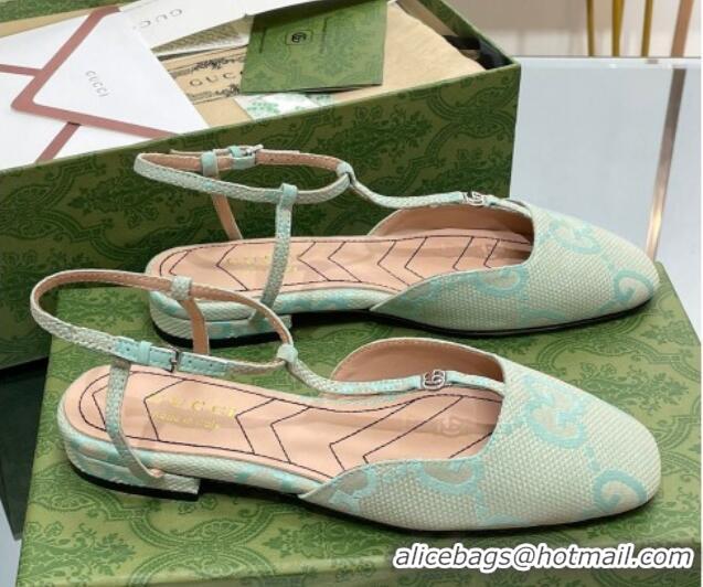 Low Cost Gucci Double G Ballet Flat in Jumbo GG Canvas Light Green 703100