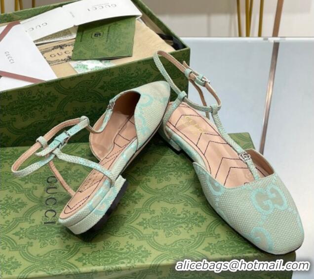 Low Cost Gucci Double G Ballet Flat in Jumbo GG Canvas Light Green 703100