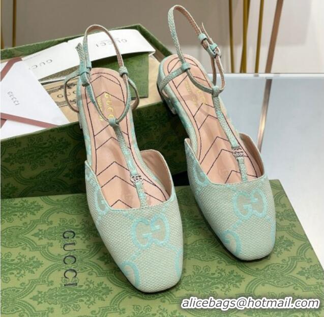 Low Cost Gucci Double G Ballet Flat in Jumbo GG Canvas Light Green 703100