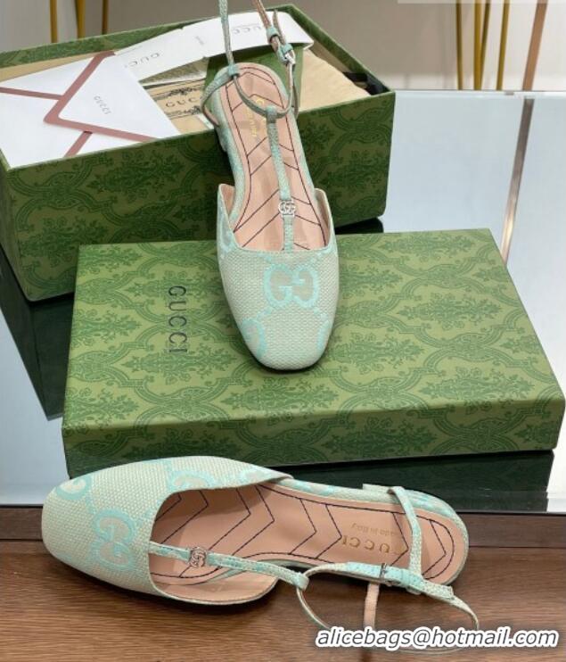 Low Cost Gucci Double G Ballet Flat in Jumbo GG Canvas Light Green 703100