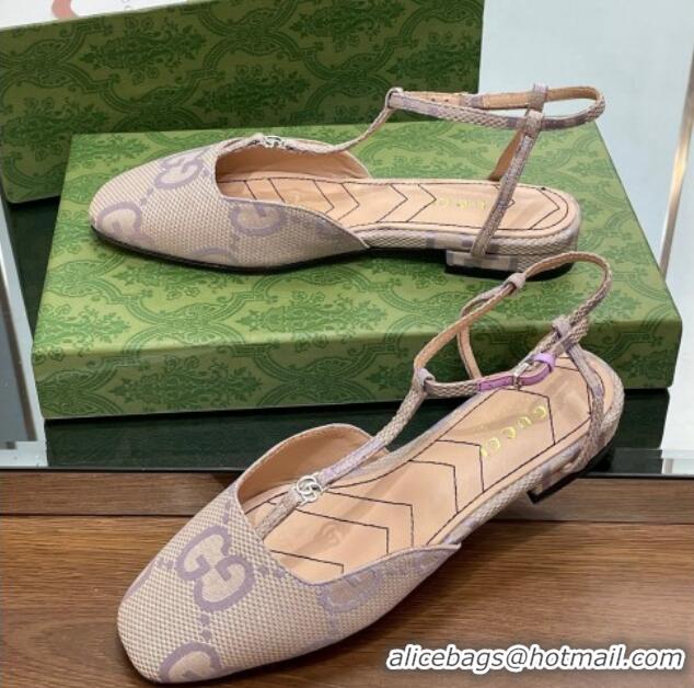 Unique Style Gucci Double G Ballet Flat in Jumbo GG Canvas Purple 703102