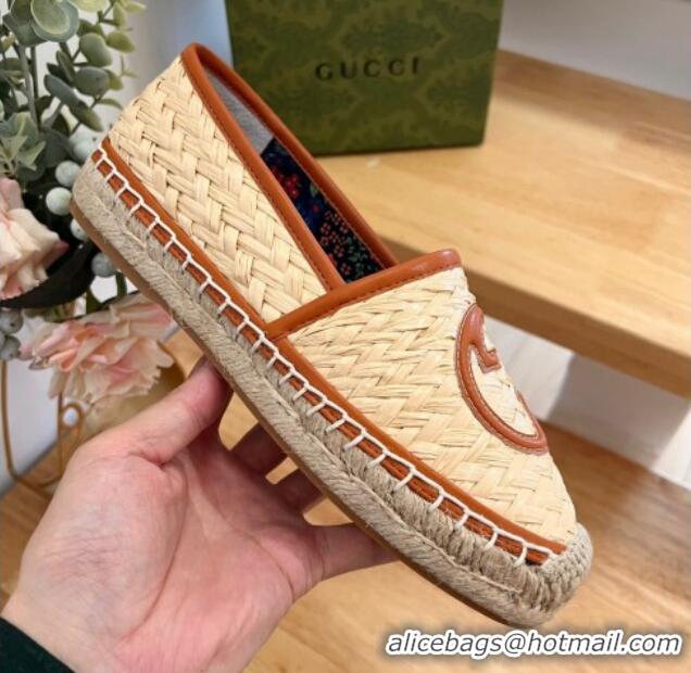 Shop Duplicate Gucci Interlocking G Espadrilles in Raffia Straw Beige/Brown 711038