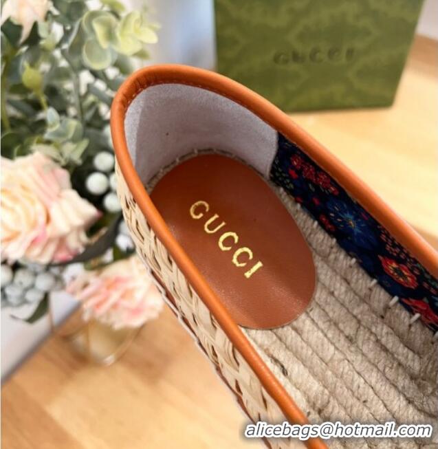 Shop Duplicate Gucci Interlocking G Espadrilles in Raffia Straw Beige/Brown 711038