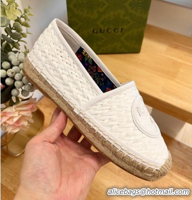 Lowest Price Gucci Interlocking G Espadrilles in Raffia Straw White 711040