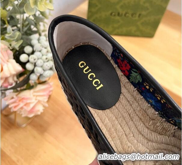 Purchase Gucci Interlocking G Espadrilles in Raffia Straw Black 711044