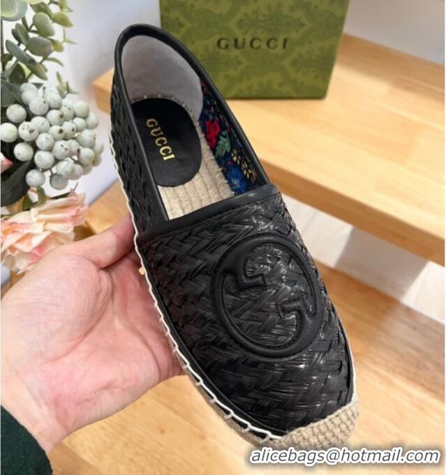 Purchase Gucci Interlocking G Espadrilles in Raffia Straw Black 711044