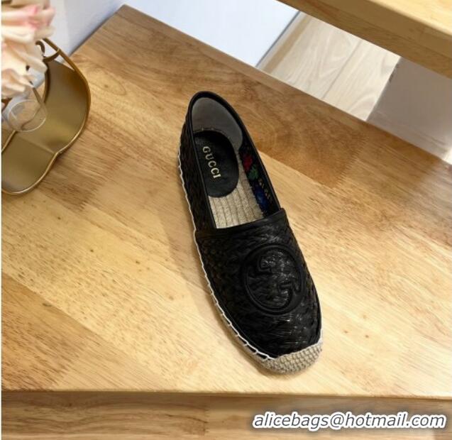 Purchase Gucci Interlocking G Espadrilles in Raffia Straw Black 711044