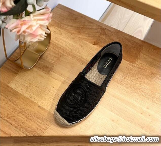 Purchase Gucci Interlocking G Espadrilles in Raffia Straw Black 711044