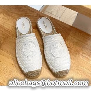 Most Popular Gucci Interlocking G Espadrille Flat Mules in Raffia Straw White 711041