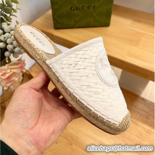 Most Popular Gucci Interlocking G Espadrille Flat Mules in Raffia Straw White 711041