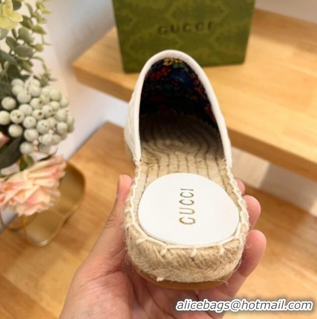 Most Popular Gucci Interlocking G Espadrille Flat Mules in Raffia Straw White 711041