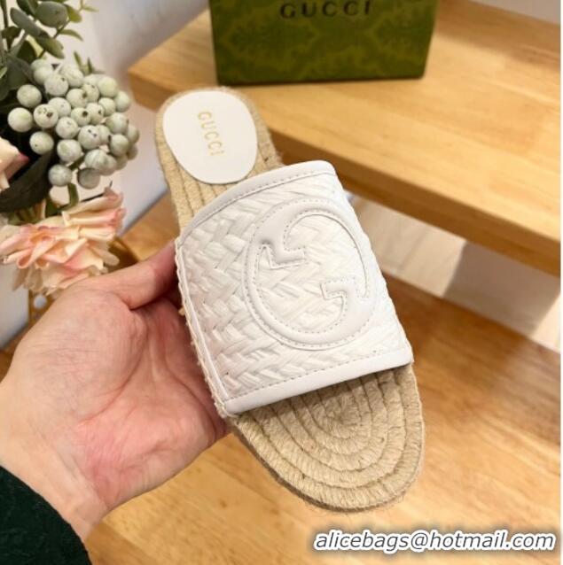 Luxurious Gucci Interlocking G Espadrille Flat Slide Sandals in Raffia Straw White 711043