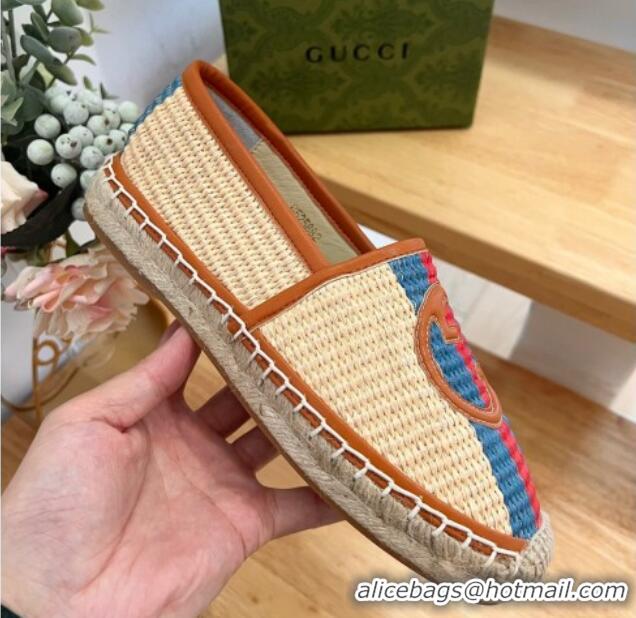 Cheap Price Gucci Interlocking G Espadrilles in Raffia Straw with Web Beige 711045