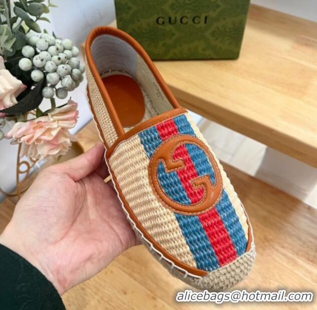 Cheap Price Gucci Interlocking G Espadrilles in Raffia Straw with Web Beige 711045