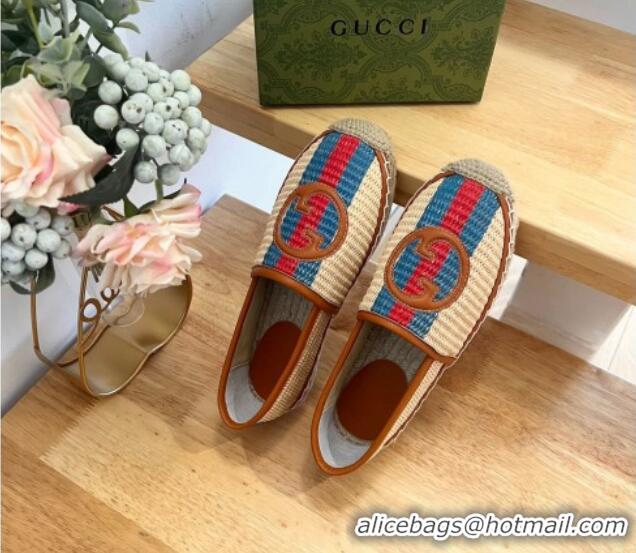 Cheap Price Gucci Interlocking G Espadrilles in Raffia Straw with Web Beige 711045