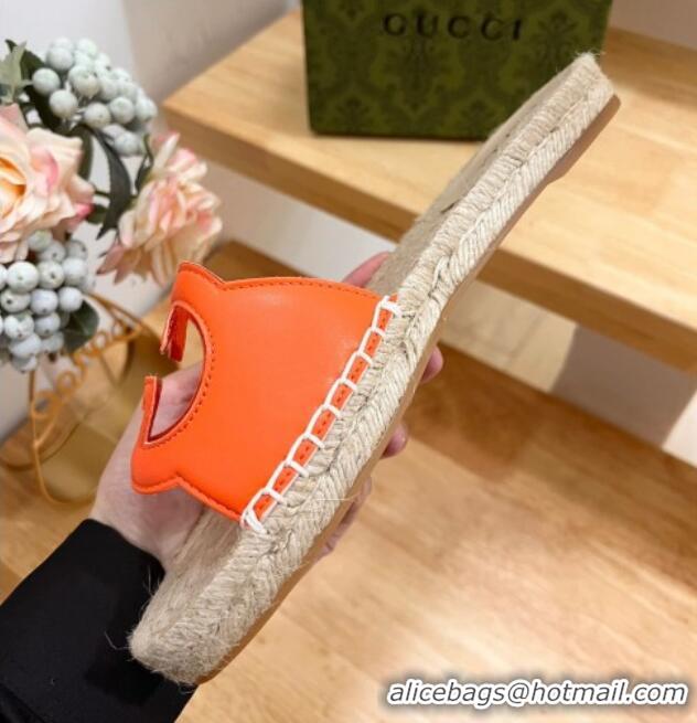 Lower Price Gucci Leather Espadrille Flat Slide Sandals with Interlocking G Cutout Orange 711050