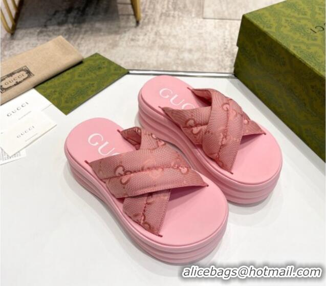 Top Design Gucci GG Fabric Platform Slide Sandals Pink 711054