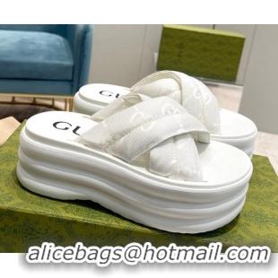 Popular Style Gucci GG Fabric Platform Slide Sandals White 711055