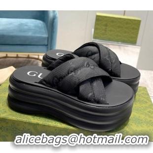 Good Product Gucci GG Fabric Platform Slide Sandals Black 711056