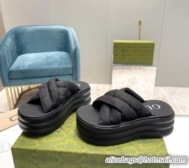 Good Product Gucci GG Fabric Platform Slide Sandals Black 711056