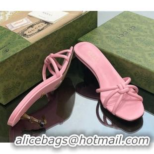 Stylish Gucci Leather Slide Sandals with Bamboo Heel 4.5cm Pink 711062