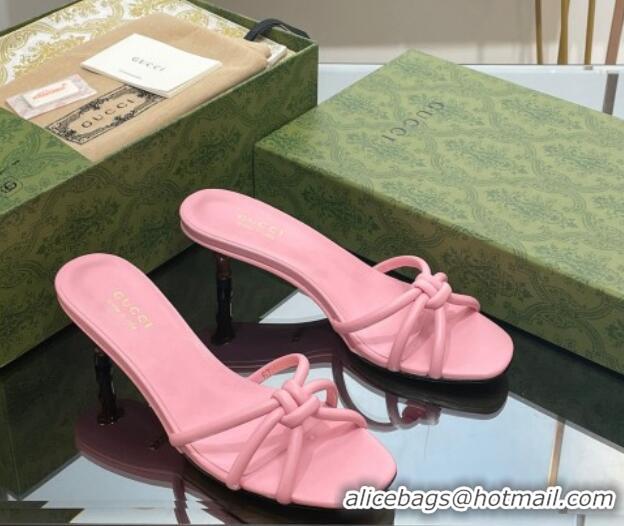 Stylish Gucci Leather Slide Sandals with Bamboo Heel 4.5cm Pink 711062