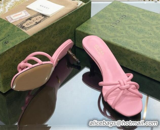 Stylish Gucci Leather Slide Sandals with Bamboo Heel 4.5cm Pink 711062