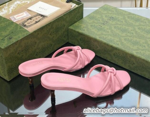 Stylish Gucci Leather Slide Sandals with Bamboo Heel 4.5cm Pink 711062