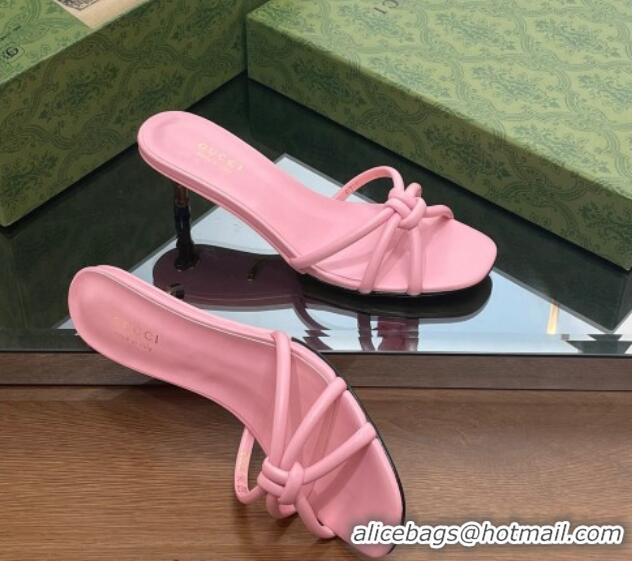 Stylish Gucci Leather Slide Sandals with Bamboo Heel 4.5cm Pink 711062