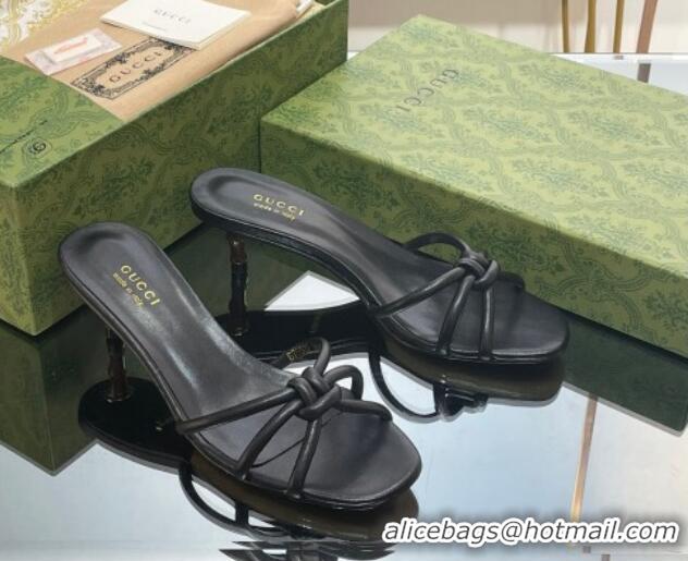 Sumptuous Gucci Leather Slide Sandals with Bamboo Heel 4.5cm Black 711063